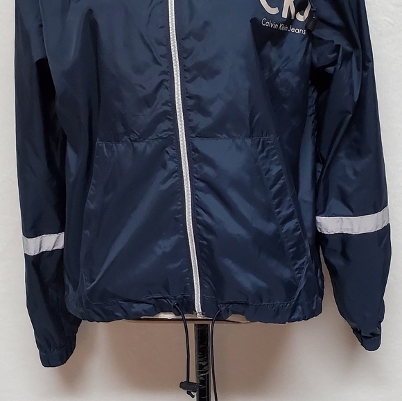 RARE Vintage 90s Calvin Klein Jeans Logo Front Full-zip Hooded Windbreaker Med - Picture 7 of 14